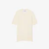 Camisola de malha canelada de lã merino de manga curta para mulher