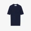 Camisola de malha canelada de lã merino de manga curta para mulher