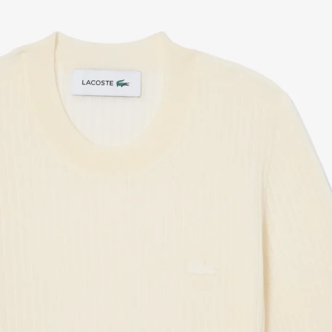 Camisola de malha canelada de lã merino de manga curta para mulher