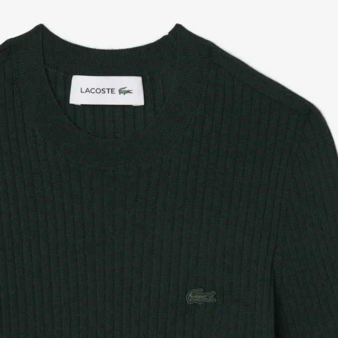 Camisola de malha canelada de lã merino de manga curta para mulher