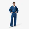 Camisola de malha canelada de manga curta para mulher