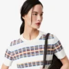 Camisola de malha canelada de manga curta para mulher