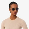 Camisola de malha canelada em lã merino de manga curta para mulher