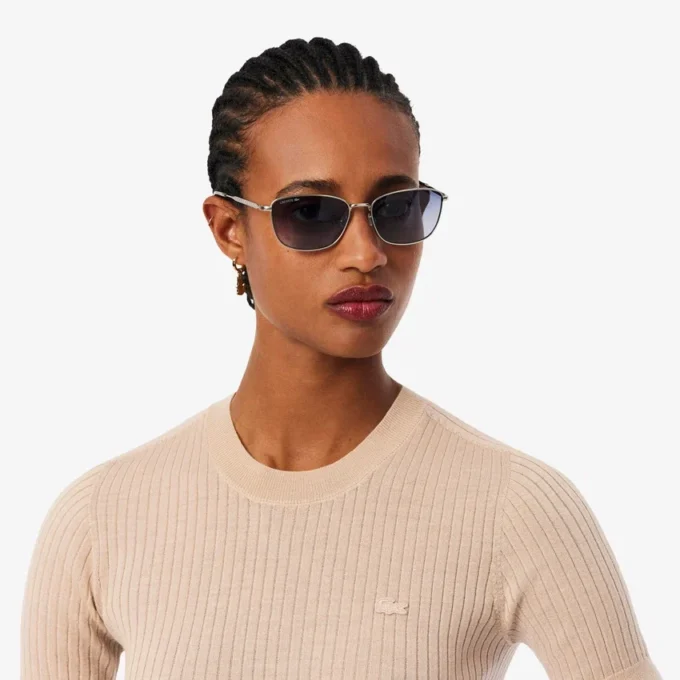 Camisola de malha canelada em lã merino de manga curta para mulher