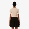 Camisola de malha canelada em lã merino de manga curta para mulher