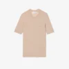 Camisola de malha canelada em lã merino de manga curta para mulher
