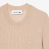 Camisola de malha canelada em lã merino de manga curta para mulher