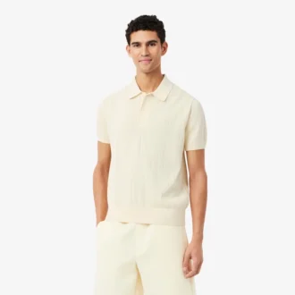 Camisola de malha canelada fluida com gola polo