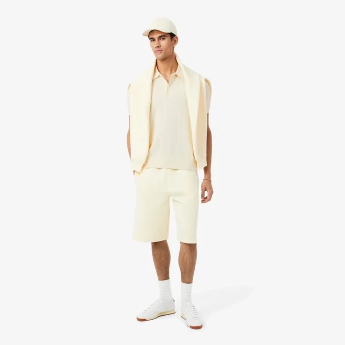Camisola de malha canelada fluida com gola polo
