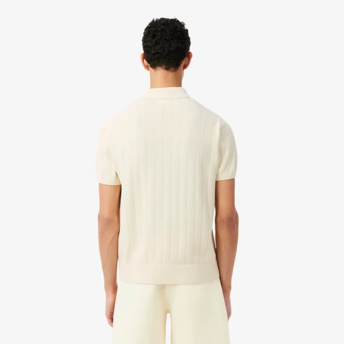 Camisola de malha canelada fluida com gola polo