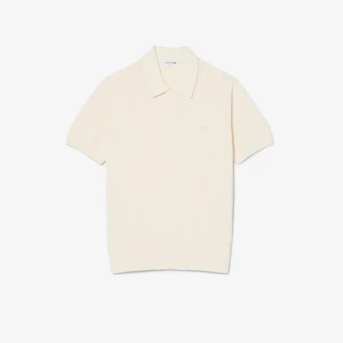 Camisola de malha canelada fluida com gola polo