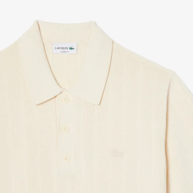 Camisola de malha canelada fluida com gola polo