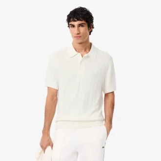 Camisola de malha canelada fluida com gola polo para homem