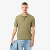 Camisola de malha canelada fluida com gola polo para homem