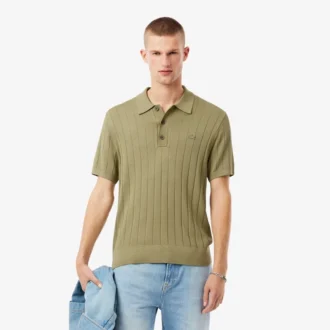 Camisola de malha canelada fluida com gola polo para homem
