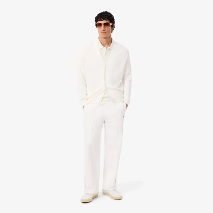 Camisola de malha canelada fluida com gola polo para homem