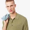 Camisola de malha canelada fluida com gola polo para homem