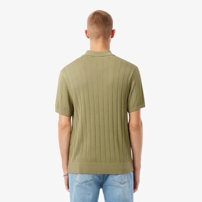 Camisola de malha canelada fluida com gola polo para homem