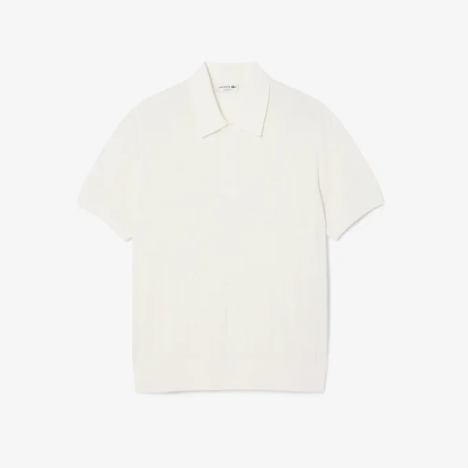 Camisola de malha canelada fluida com gola polo para homem