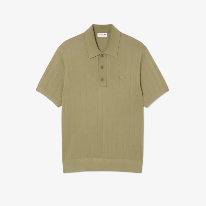 Camisola de malha canelada fluida com gola polo para homem