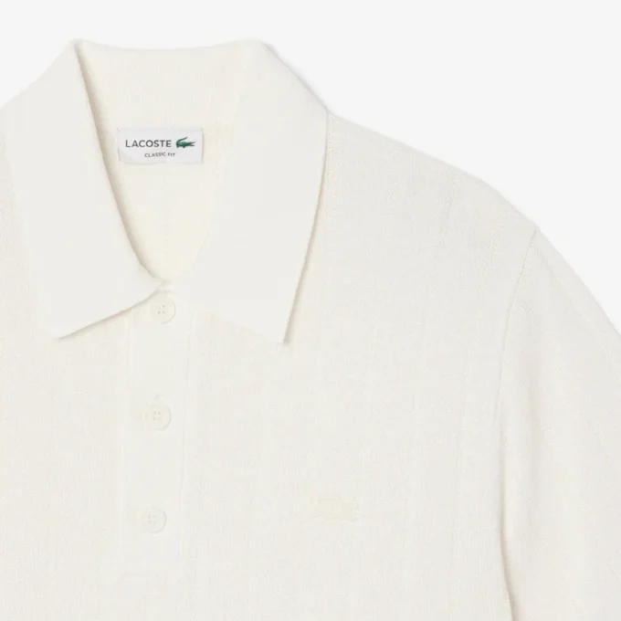 Camisola de malha canelada fluida com gola polo para homem