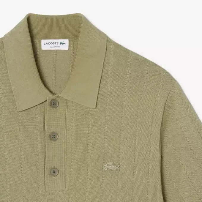 Camisola de malha canelada fluida com gola polo para homem