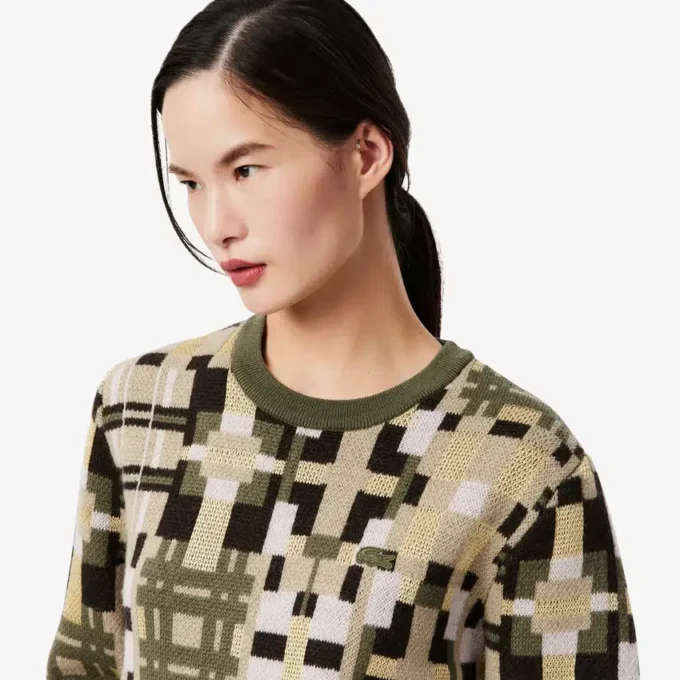 Camisola de malha com gráfico em lã e gola redonda para mulher