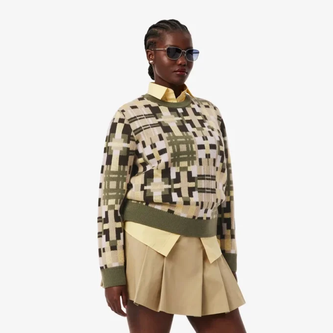 Camisola de malha com gráfico em lã e gola redonda para mulher