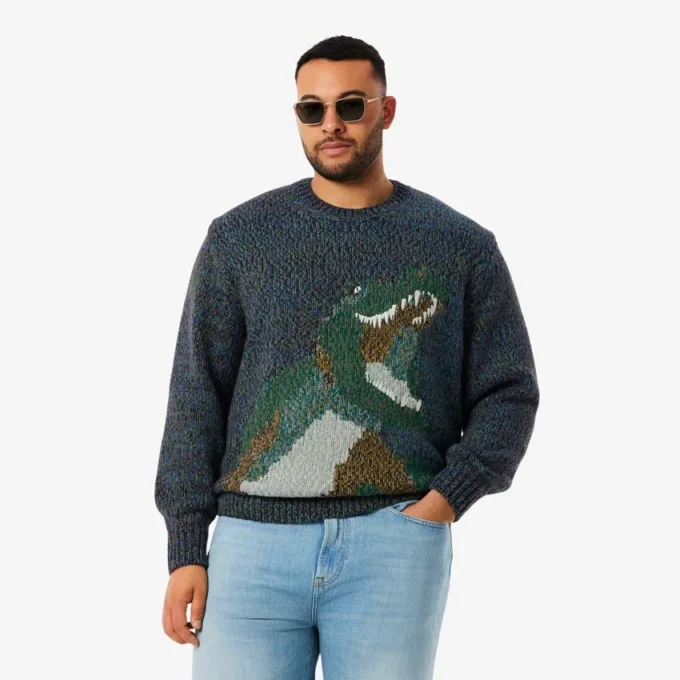 Camisola de malha com intarsia de crocodilo para homem