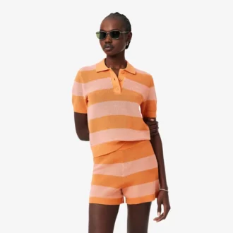 Camisola de malha com riscas e gola polo