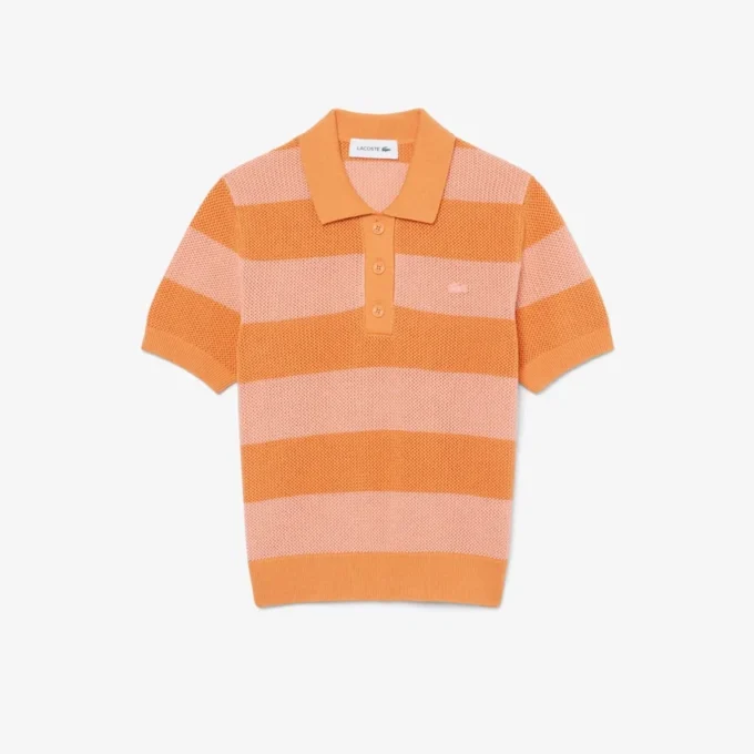Camisola de malha com riscas e gola polo