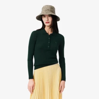 Camisola de malha de lã com gola polo para mulher