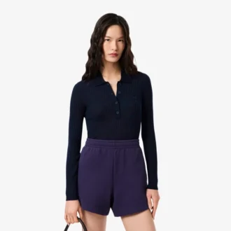 Camisola de malha de lã com gola polo para mulher