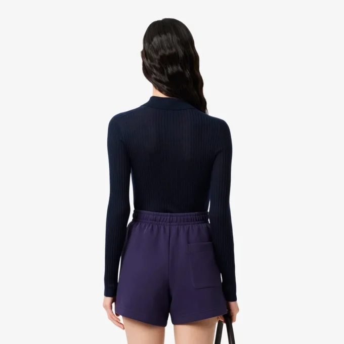 Camisola de malha de lã com gola polo para mulher