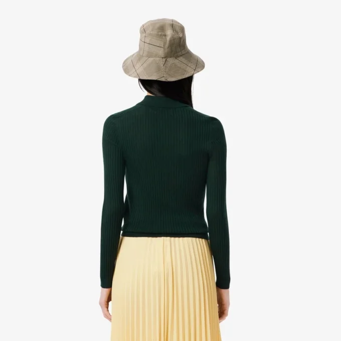Camisola de malha de lã com gola polo para mulher