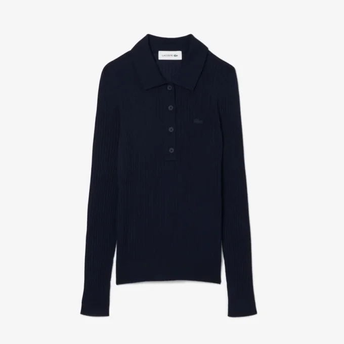 Camisola de malha de lã com gola polo para mulher