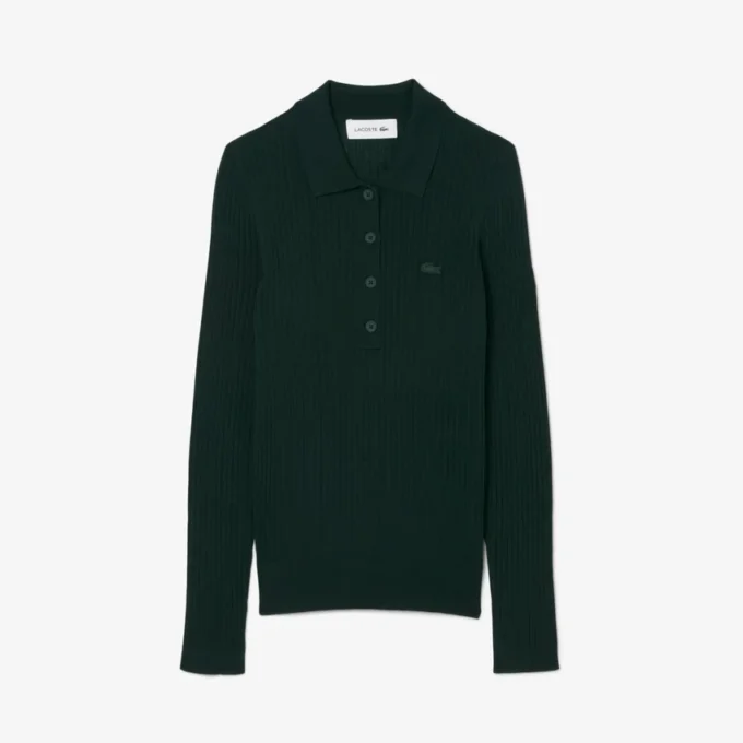 Camisola de malha de lã com gola polo para mulher