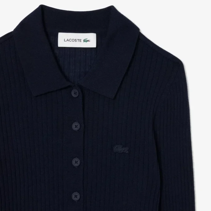 Camisola de malha de lã com gola polo para mulher