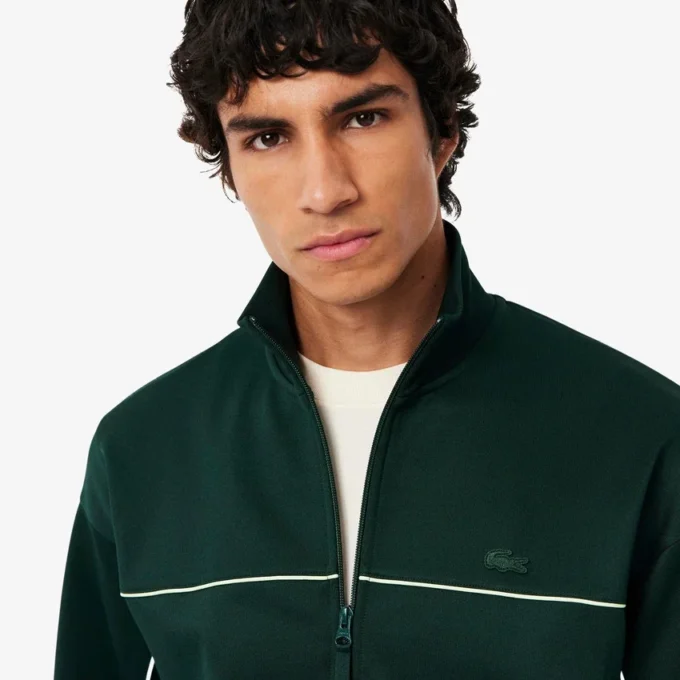 Camisola de malha polar com fecho e efeito acetinado para homem