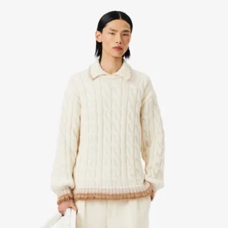 Camisola de malha trançada com gola polo em lã Runway