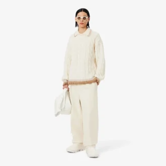 Camisola de malha trançada com gola polo em lã Runway