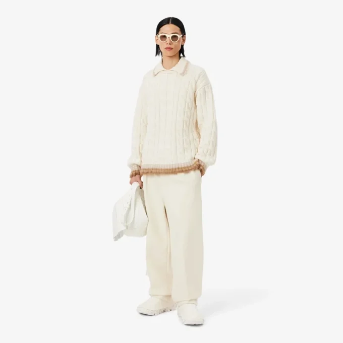 Camisola de malha trançada com gola polo em lã Runway