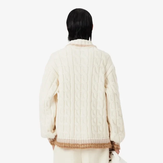 Camisola de malha trançada com gola polo em lã Runway