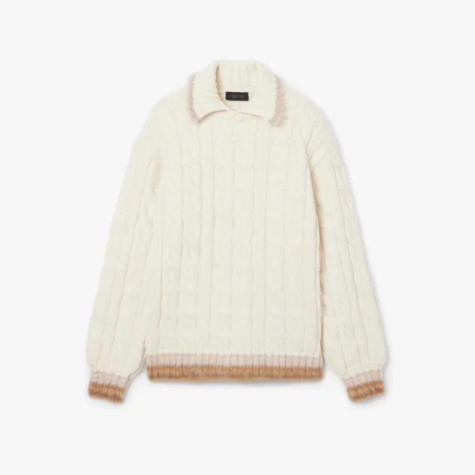 Camisola de malha trançada com gola polo em lã Runway
