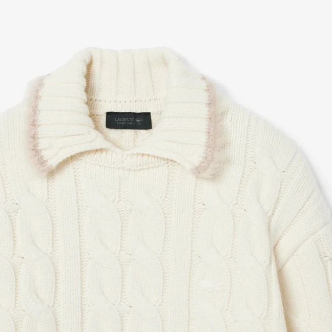 Camisola de malha trançada com gola polo em lã Runway