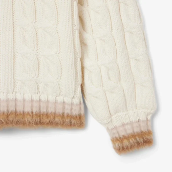 Camisola de malha trançada com gola polo em lã Runway