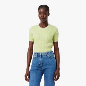 Camisola de malha trançada de manga curta