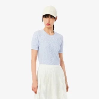Camisola de malha trançada de manga curta
