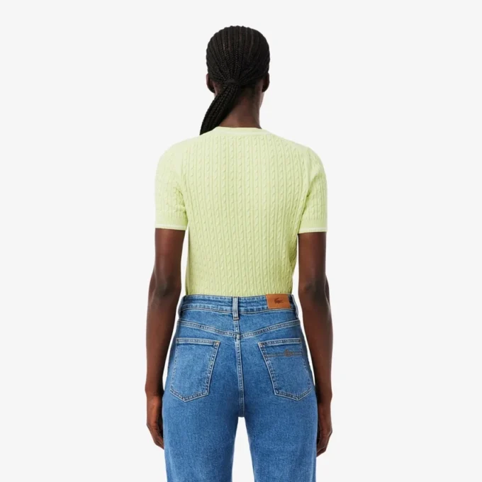 Camisola de malha trançada de manga curta
