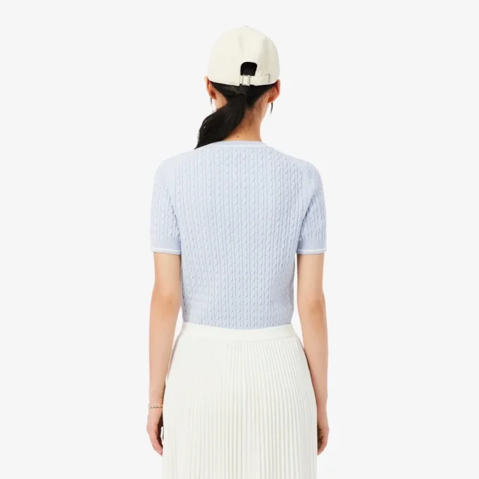 Camisola de malha trançada de manga curta